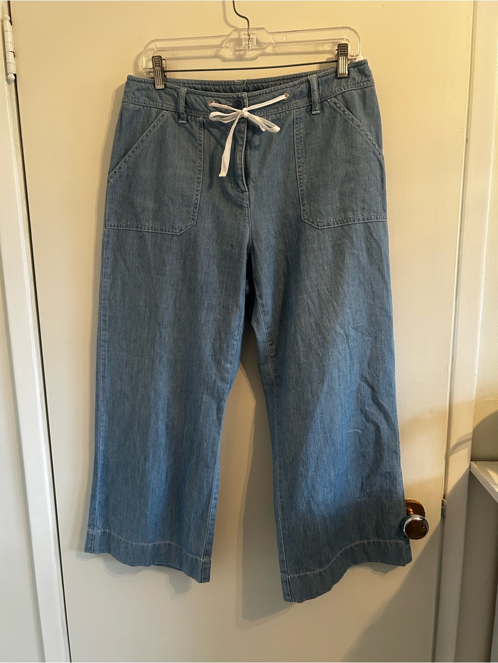 Jones New York Light Blue Wide-Leg Drawstring Denim Pants